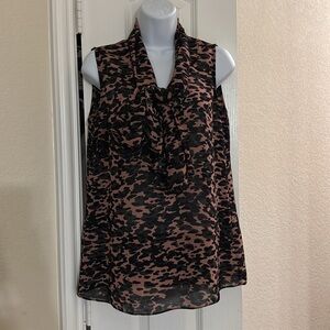 CAbi "9-To-5" Sleeveless Blouse in Mauve/Grey/Black Camo-Like Print #3075